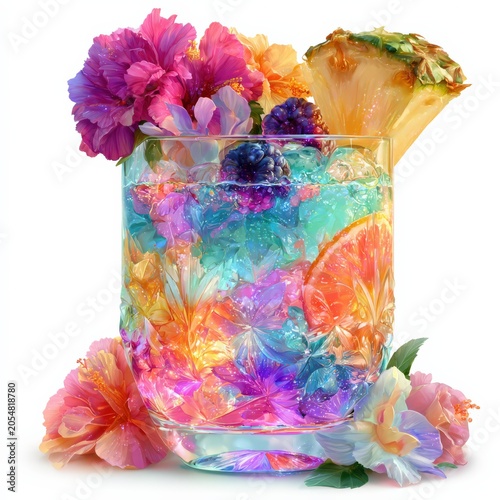 Neon Tropical Mocktail Clip Art on White