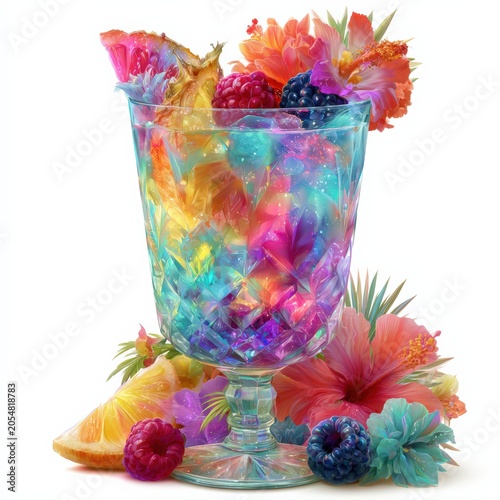 Neon Tropical Mocktail Clip Art on White
