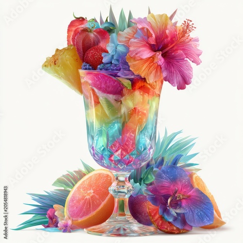 Neon Tropical Mocktail Clip Art on White