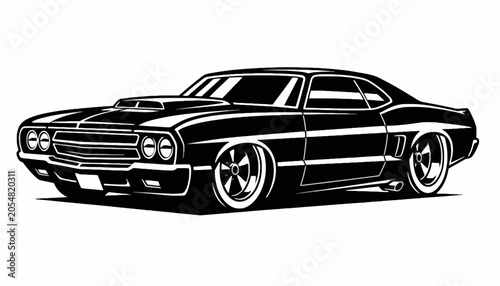 Foto Monochrome high performance muscle car illustration for classic automotive enthu
