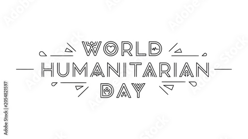 Fényképezés World Humanitarian Day Typography: A minimalist, art deco-inspired typographic design for World Humanitarian Day, featuring decorative elements and subtle heart motifs
