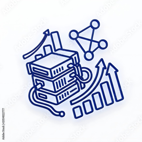 Data analysis and network infrastructure growth illustration.