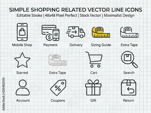 Shopping Icons Vector Line Simple.