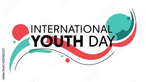 Tableau sur toile International Youth Day Graphic: A vibrant graphic celebrating International Youth Day, featuring dynamic swooshes of color and playful dots, symbolizing the energy and potential of young people