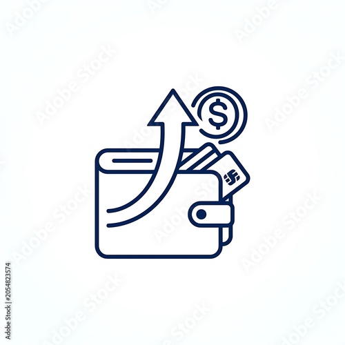 Wallet with rising arrow and coins symbolizing financial growth and increased income.