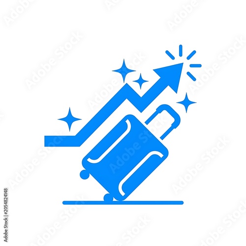 Travel growth icon with upward arrow and suitcase.