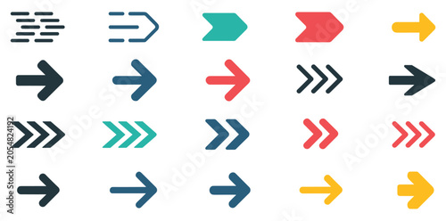 Bild auf Leinwand Arrow Collection: A vibrant assortment of arrow icons in various styles and colors, signifying direction and progress