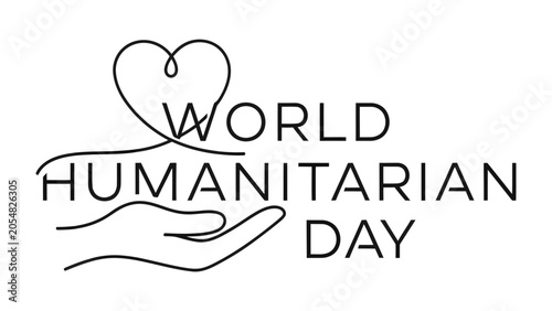 Tableau sur toile World Humanitarian Day Emblem: A minimalist design representing World Humanitarian Day, featuring an open hand cradling a heart shape, symbolizing care and support for humanity