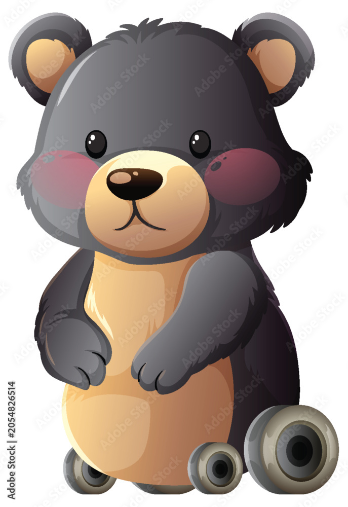 Fototapeta premium Cute Cartoon Bear Toy with Wheels Sitting Upright