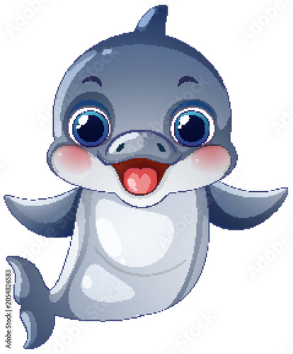 Cute Cartoon Baby Dolphin Vector Illustration Isolated on White Background