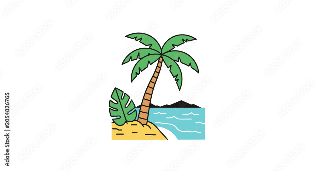 Fototapeta premium Palm tree on sandy island beach.