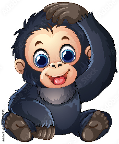 Cute Cartoon Baby Gorilla Sitting and Smiling Vector Illustration