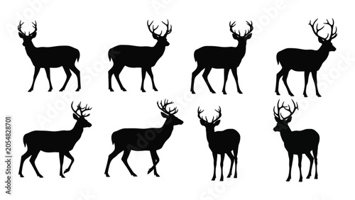 Tablou pe pânză eight deer silhouettes in various poses silhouette animal wildlife nature fauna