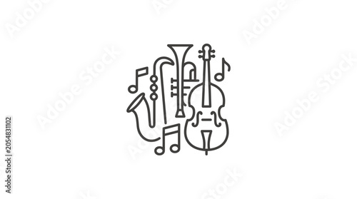 Canvas Print Line art composition of jazz and classical musical instruments.