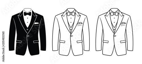 Cuadro en lienzo Tuxedo Jackets with Black, White, and Gray Vector Artwork for Formal Wear Projec