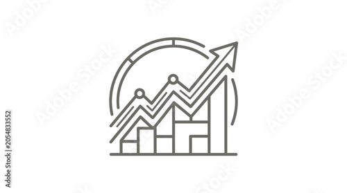 Line art upward trend chart with bar graphs and arrow.