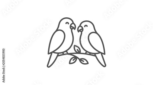 Fotografi Two lovebirds on a branch line art icon.
