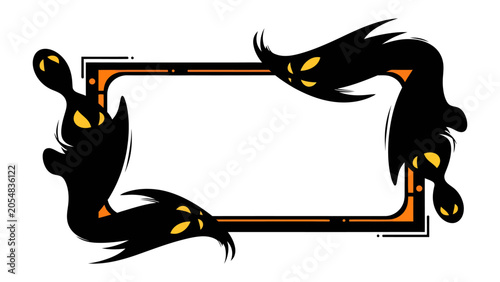 Tableau sur toile Spooky Border Design: A rectangular frame with rounded corners, embellished with stylized black, ghost-like figures featuring glowing yellow eyes