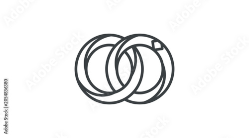 Minimalist interlocking wedding ring line art icon.