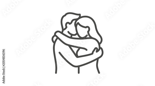 Minimalist line art of a couple embracing and hugging.