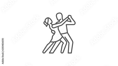 Romantic couple performing an elegant dance pose line art.