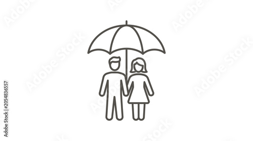 Simple couple figures under an umbrella line art.