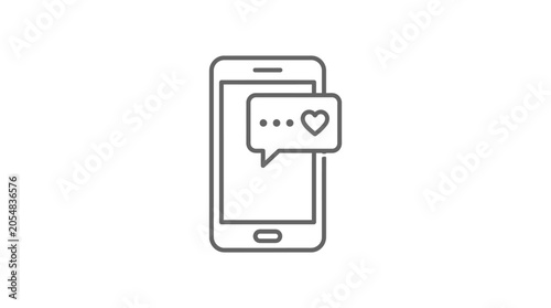 Smartphone with heart message notification line icon.
