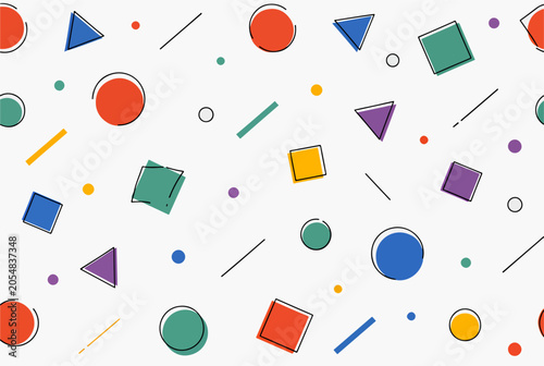 Modern colorful pattern with circles and squares creating visual movement