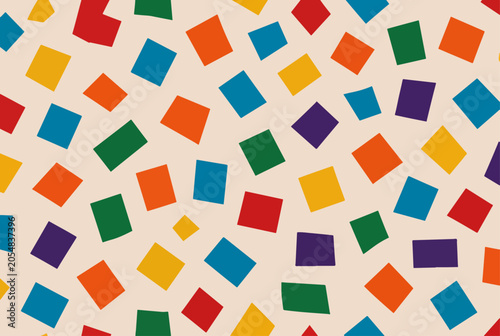 Creative abstract pattern with playful circles and floating outlined squares