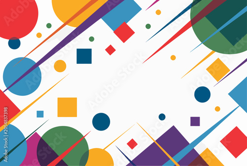 Cheerful geometric design featuring colorful shapes and balanced composition layout