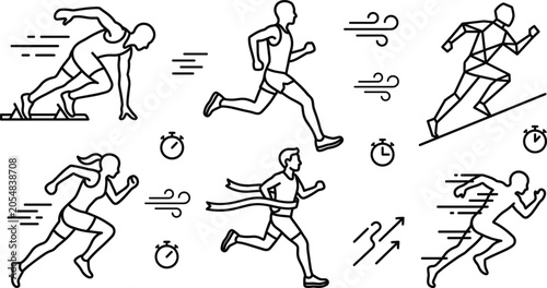 Bild auf Leinwand Running vector icon set featuring sprinting athletes marathon runners starting b