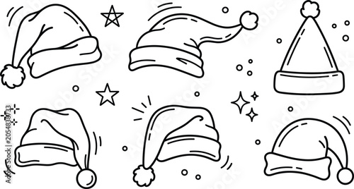Schilderij op canvas Santa hat vector icon set featuring traditional Christmas holiday caps winter de