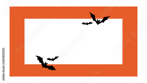 Halloween Bats Frame: A festive orange frame adorned with silhouetted bats, perfect for creating Halloween-themed invitations, decorations, or any spooky seasonal graphic.