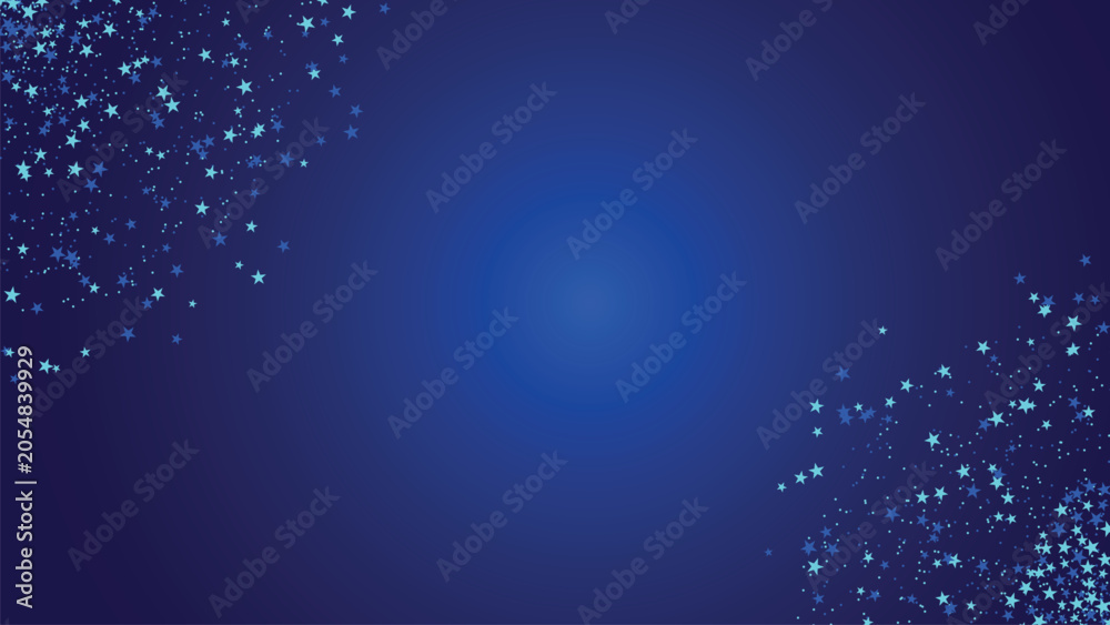 Obraz premium Dark blue starry background with sparkling stars confetti for party celebration. Vector illustration.