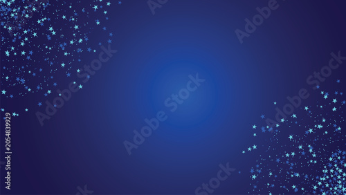 Dark blue starry background with sparkling stars confetti for party celebration. Vector illustration.