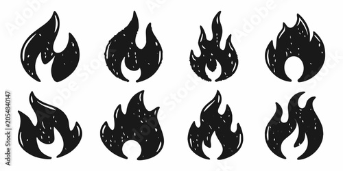 Fotografia Flame Silhouettes Black Charcoal Style On White Background