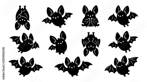 Foto Cute Bat Silhouette Set, Halloween Vector Icons for Branding