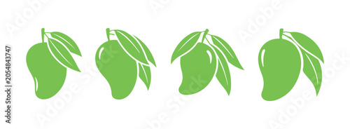 Decorative mango and leaf silhouette illustrations on a white background.