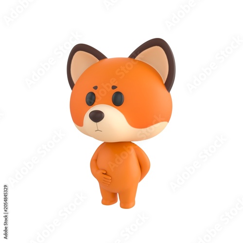 Fotografie Cute 3D render Little Fox character standing isolated on white background