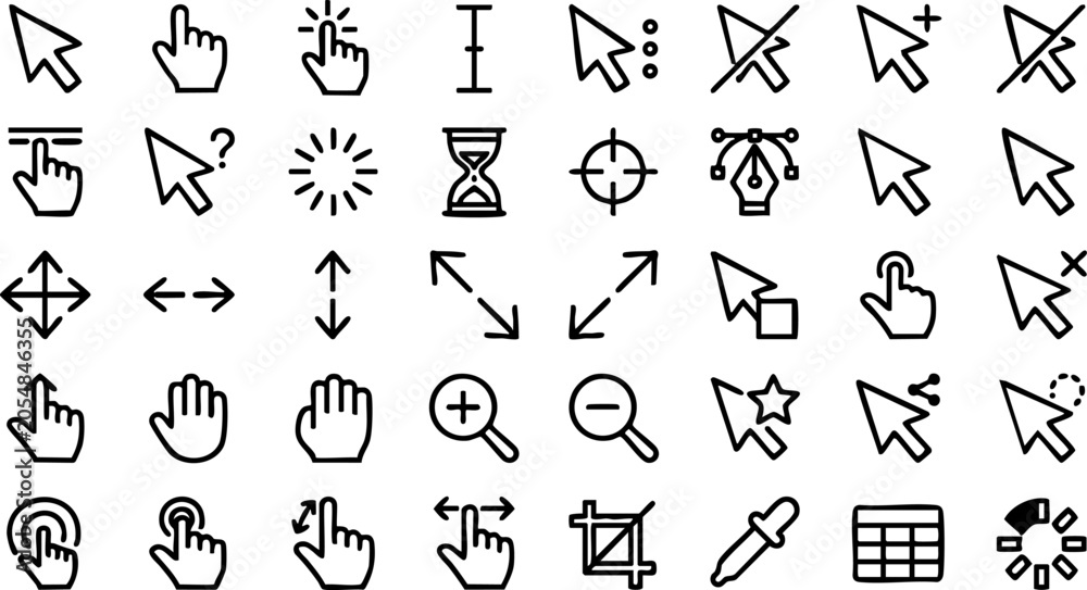 Fototapeta premium Set of computer mouse cursor pointer and touchscreen gesture icons for user interface design with interface