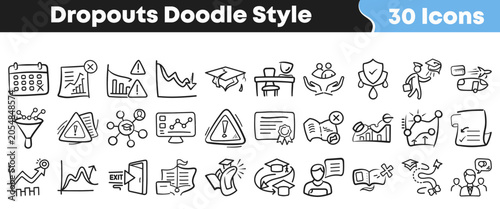 Quadro su tela Set of thirty hand drawn doodle style education dropouts icons