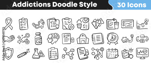 Принти на полотні Set of thirty hand drawn doodle style addiction awareness icons