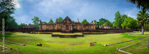 Fantastic archaeological site Prasat Muang Tam or Muang Tam castle near Prasat Phanomrung Historical Park at Buriram in Thailand. Panorama view