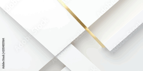 Slika na platnu Abstract white geometric layers with subtle golden glowing edge abstract geometr