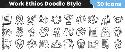 Foto Hand drawn collection of business work ethics doodle style icons