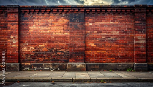 Old Red Brick Wall with Pavement and Street.