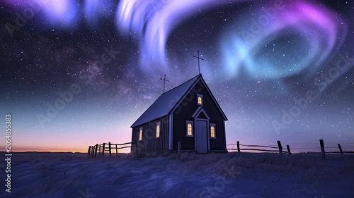 Iceland Church and Aurora Enchantment Time Lapse Generative AI