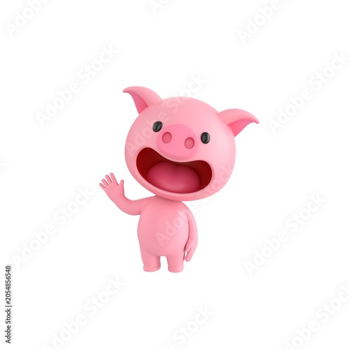 Tableau sur toile Cute 3D render Pig character waving hello, friendly and cheerful mascot style, isolated on white background for greeting, welcome, and digital design