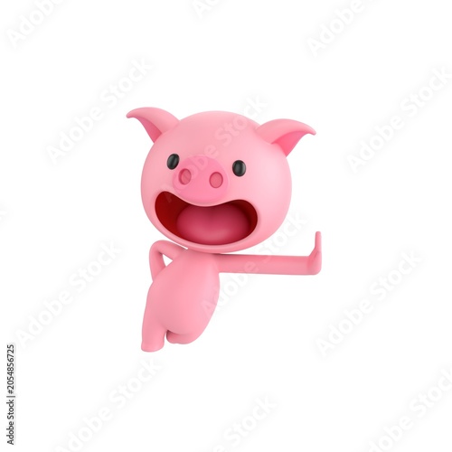 Tablou pe pânză Cute 3D render Pig character leaning casually with one arm extended, relaxed and confident mascot style, isolated on white background