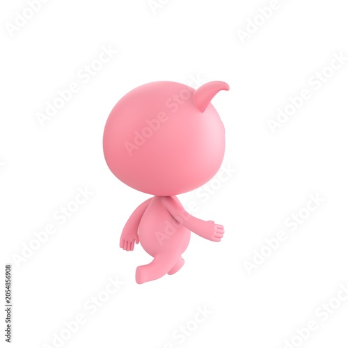 Cute 3D render Pig character walking away with its back turned to the camera, gentle departure pose, isolated on white background.